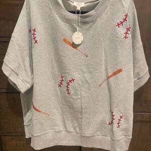 ODDY Gray Baseball Print Women’s Sweatshirt